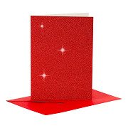 Kaarten en Enveloppen 10,5x15cm Glitter Rood - 4st.