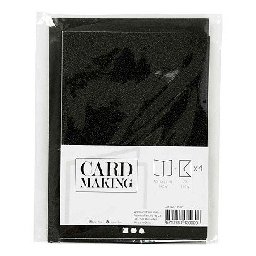 Karten und Umschläge 10,5 x 15 cm Glitzer Schwarz - 4 Stück.