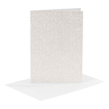 Kaarten en Enveloppen 10,5x15cm Glitter Wit - 4st.