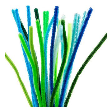 Chenille 6 mm x 30 cm Grün und Türkis Harmonie - 25 Stück.