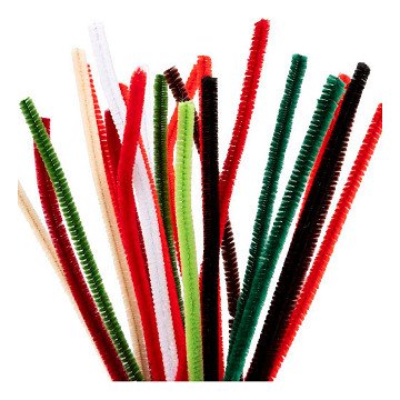 Chenille 6 mm x 30 cm Weihnachtsfarben - 25 Stück.