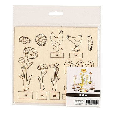 DIY Houten Figuren Kippen, Eieren en Bloemen