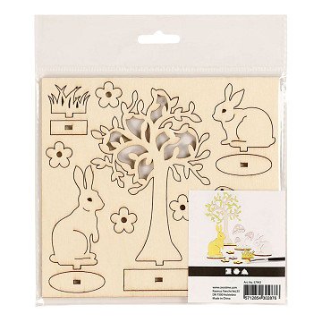 DIY Houten Figuren Hazen, Boom en Paddestoelen