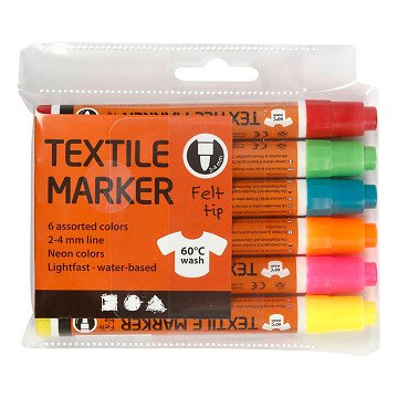 Textielstiften Neon Kleuren - Lijndikte 2-4mm - 6st.