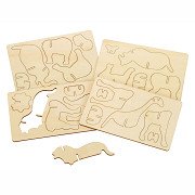 Bouwpakketje Houten 3D Jungledieren, Set van 4