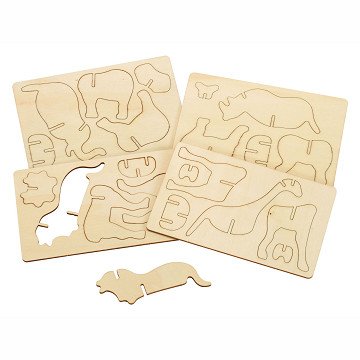 Färbungen – Gestalten und dekorieren Sie Ihr 3D-Holzpuzzle „Dschungeltiere“, 4er-Set