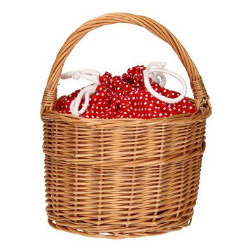 Rieten Mandje met Hengsel - Rood met Stippen