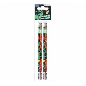 HB Pencil with Eraser Skate Dino, 4pcs.