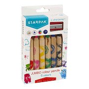 Jumbo -Buntstifte, 6 Stück. + Bleistiftspitzer