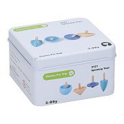Wooden Game in a Tin - Spinning Tops, 4 pcs
