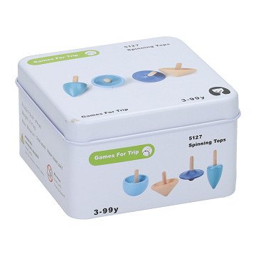 Wooden Game in a Tin - Spinning Tops, 4 pcs