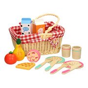 Wooden picnic set in carrying basket