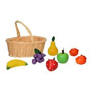 Wooden Fruit in Picnic Basket, 7 pcs.