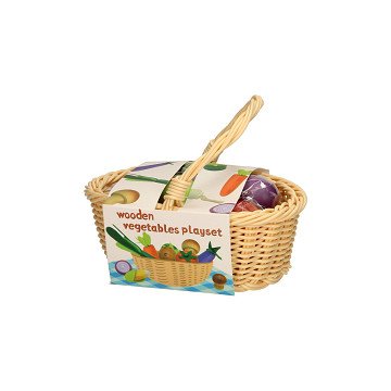 Wooden Vegetables in Picnic Basket, 11pcs.