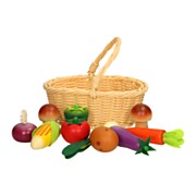 Wooden Vegetables in Picnic Basket, 11 pcs.