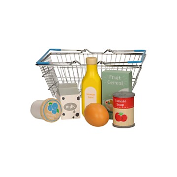 Shopping Basket with Wooden Groceries