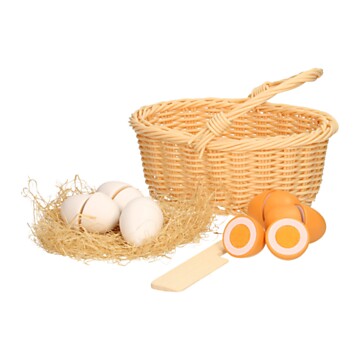 Cutting Eggs Wood in Plastic Wicker Basket