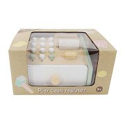 Spielzeug-Registrierkasse aus Holz mit Zubehör