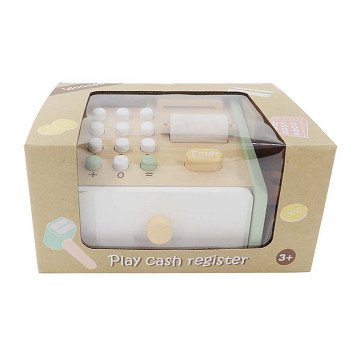 Spielzeug-Registrierkasse aus Holz mit Zubehör