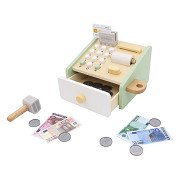 Spielzeug-Registrierkasse aus Holz mit Zubehör