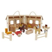 Wooden Horse Stable Playset Portable, 13pcs.