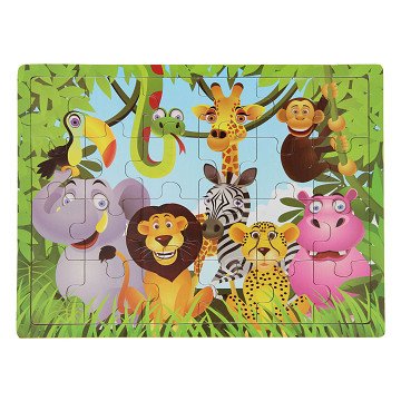 Houten Puzzel - Vrolijke Safari Dieren, 24st.