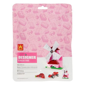 Bausteine ​​3in1 Pink – Windmühle, Krabbe, Rennauto, 61 Teile.
