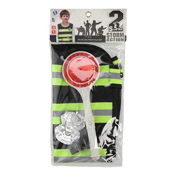 Police set with stop sign & whistle, 3-piece.