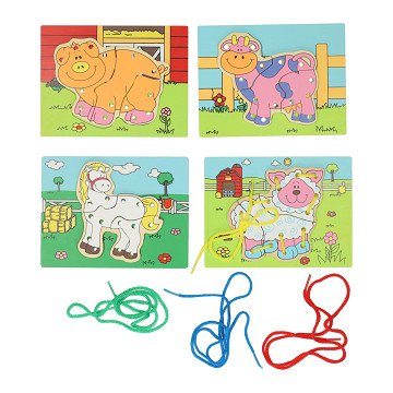 Wooden Stringing Puzzle Farm, Set of 4