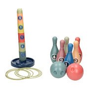 Stacking Tower, Ring Throwing and Bowling 3in1