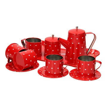 Teeservice aus Zinn, Rot