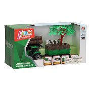 Tractor with Trailer, Logs and Cow