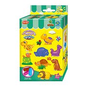 Tonset mit 2 Dino-Formen und Werkzeug – 3 Farben Ton
