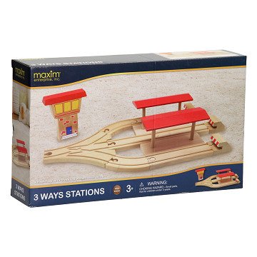 Wooden Train Station with 3 Tracks