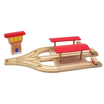 Wooden Train Station with 3 Tracks