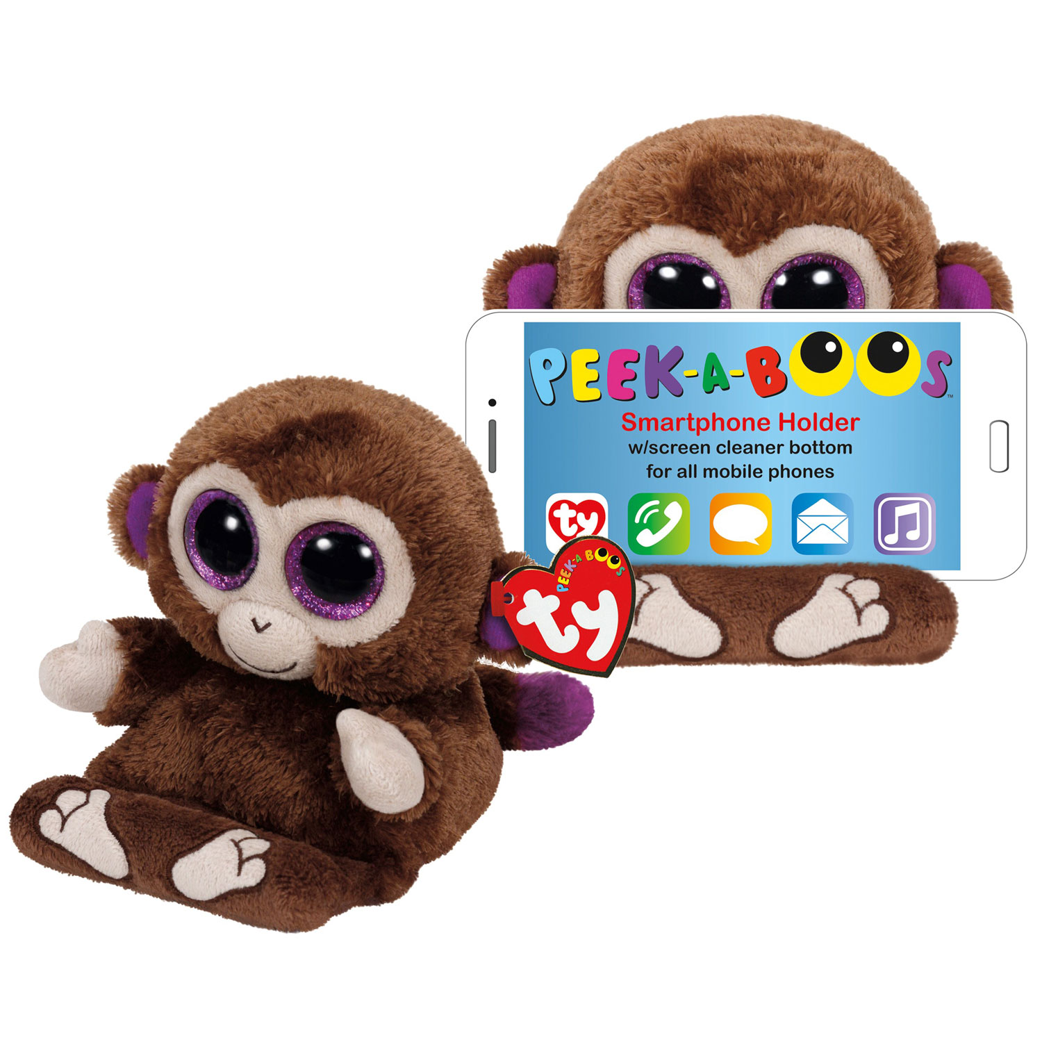 TY Beanie Boos Peek A Boos 4 inch CHIMPS the Monkey Phone Holder with Cleaner 