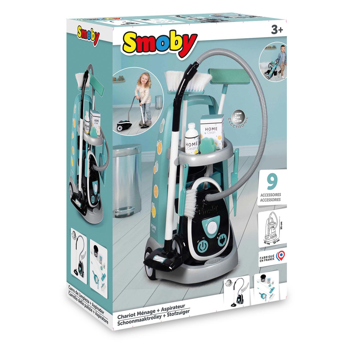 Smoby Cleaning trolley with vacuum cleaner, 8 pcs. | Thimble Toys