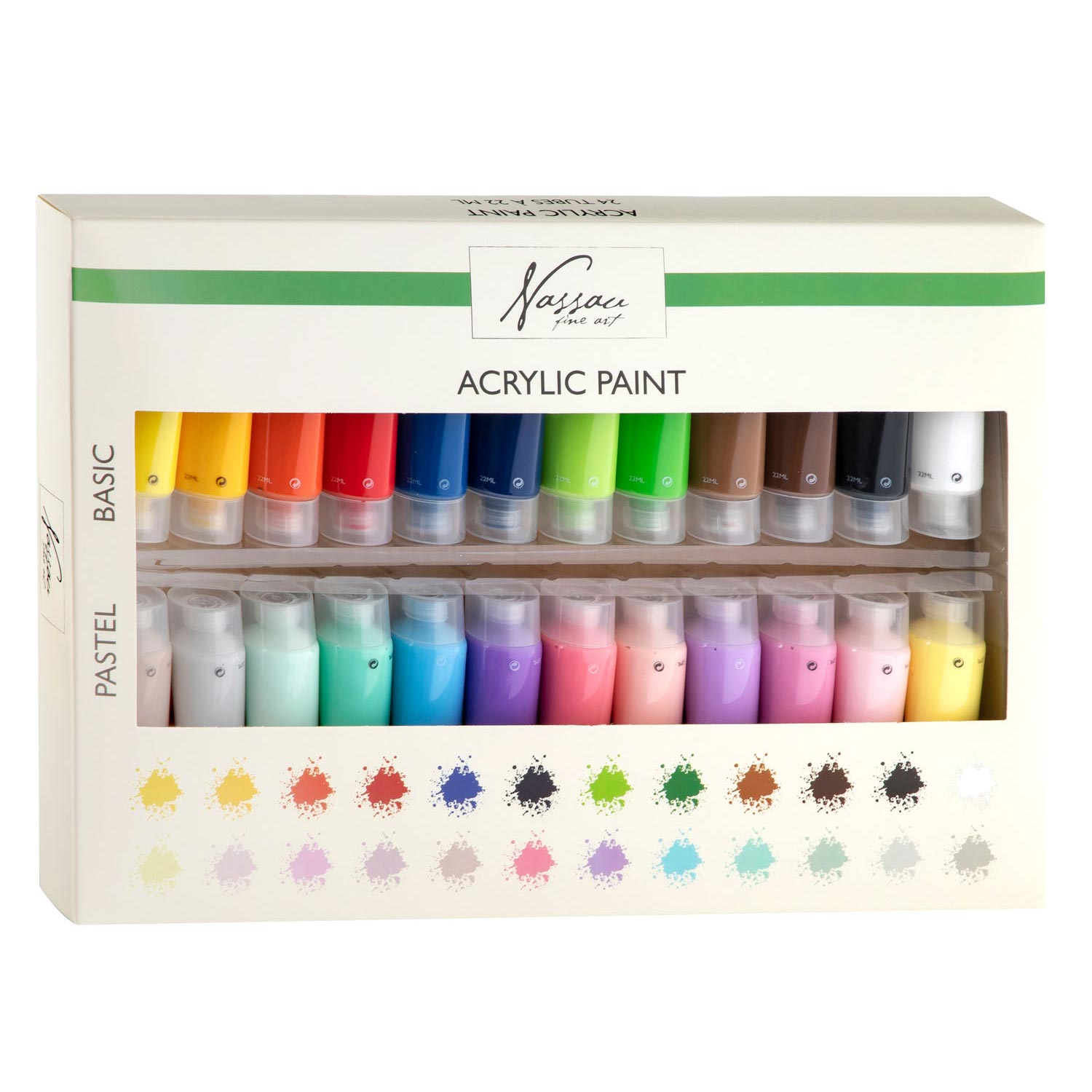 Nassau Set Professionale Di 15 Pennelli E Vernici Acriliche Per Artisti, 6 Pennelli E 9 Colori Da 75ml In Cassetta Da Trasporto