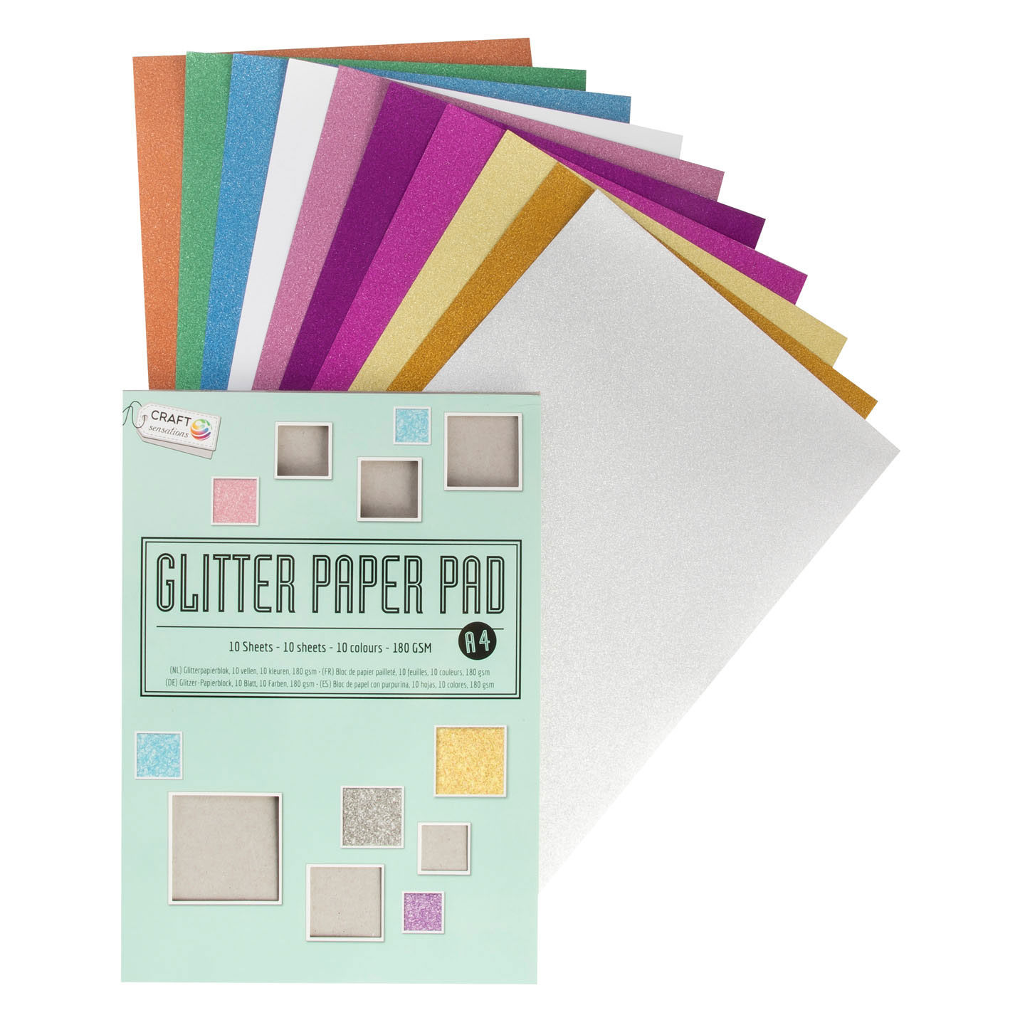 Glitter Paper Block A4, 10 sheets (10 colours) | Thimble Toys