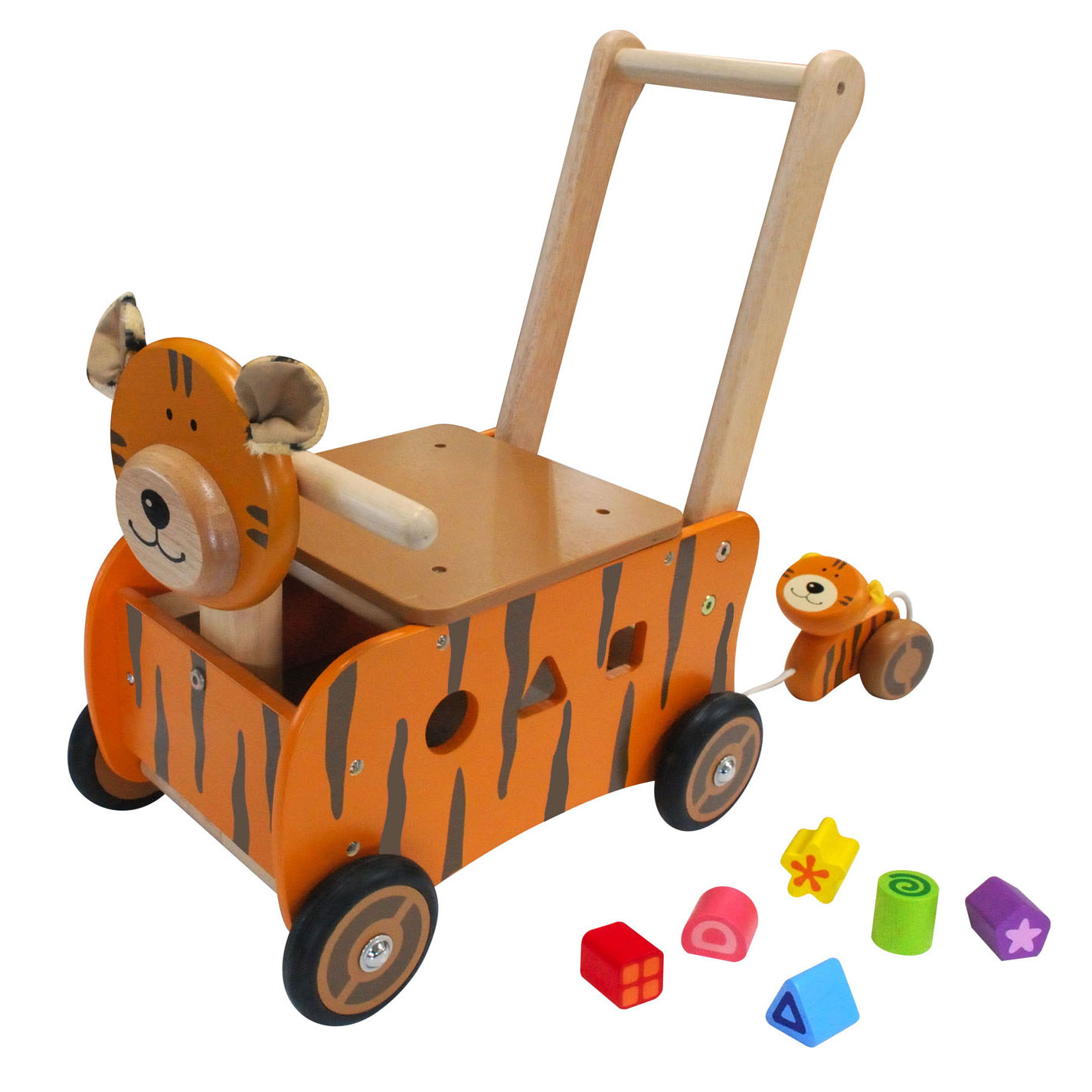 ik ben ziek blijven wijs I'm Toy Loop- en Duwwagen Tijger met Trekfiguur | Thimble Toys