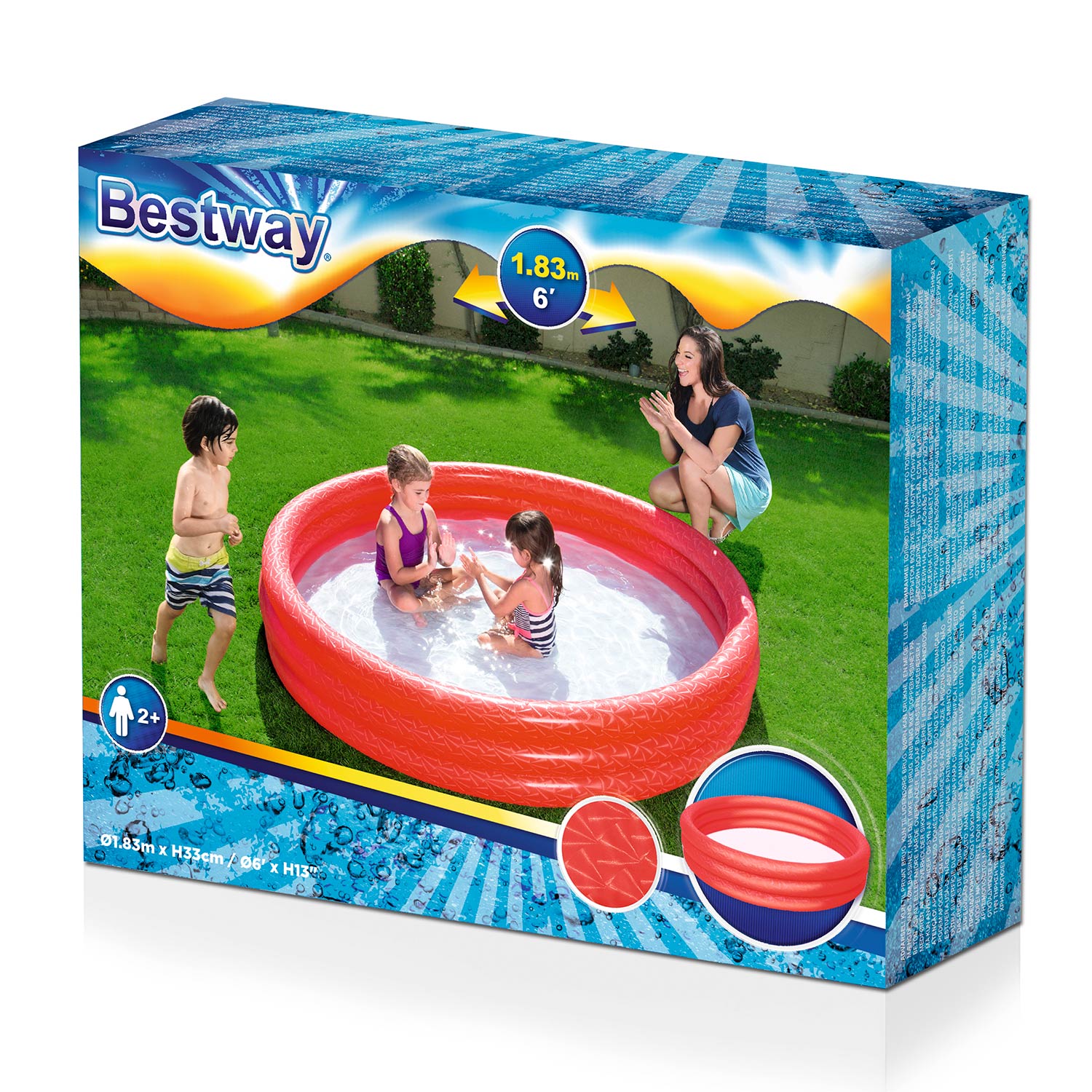Opblaasbaar Kinderzwembad Rond - 100 Cm Diameter - Kinderbadje Voor Zomer Opblaasbaar Peuterbad Waterpret Zwembad Voor Kinderen Babybad Voor Binnen Buiten Zwembadje Voor Tuin Balkon En