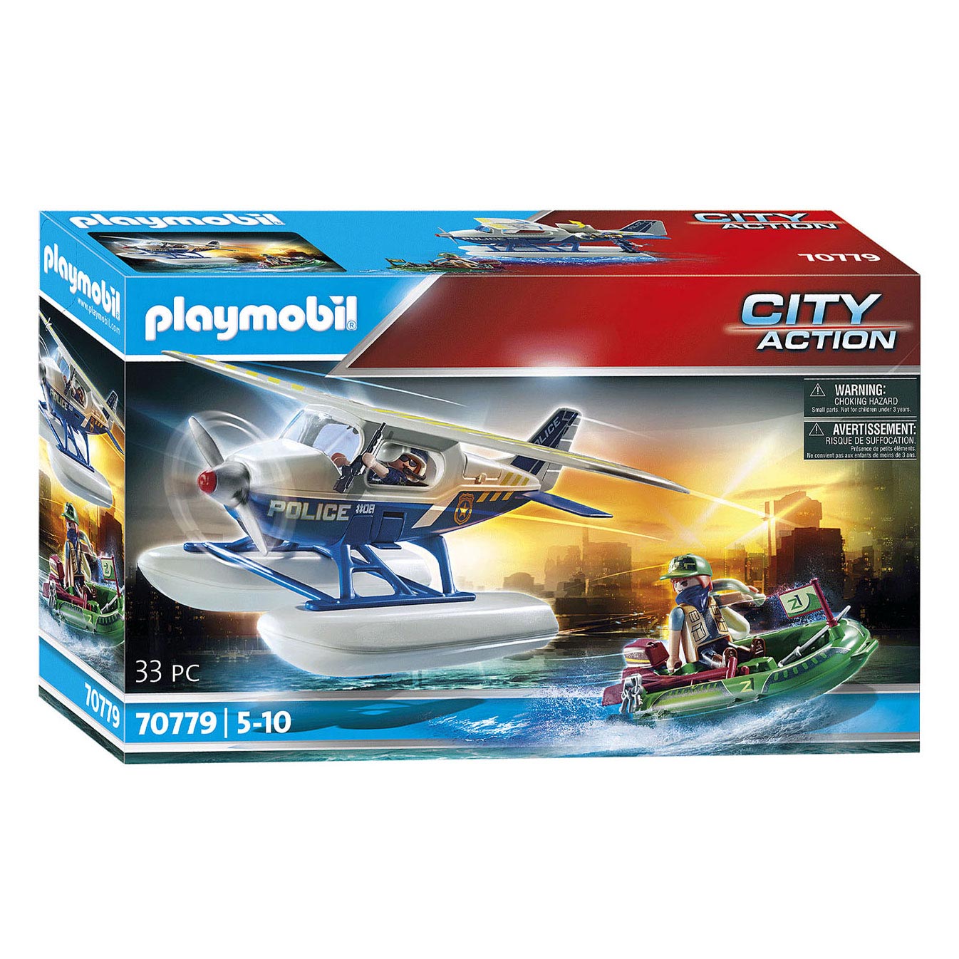 wasmiddel Sportman mot Playmobil City Action Police Seaplane Chase - 70779 | Thimble Toys