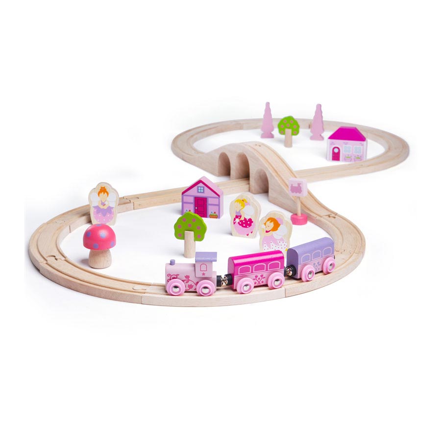 Agnes Gray Mantel Kapitein Brie Bigjigs Wooden Train Set - Pink, 40pcs. | Thimble Toys