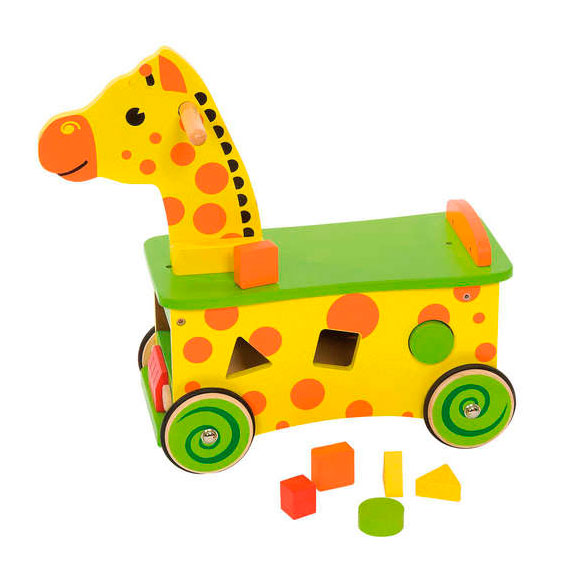 Graan winter federatie Houten Loop- en Sorteerwagen Giraffe | Thimble Toys