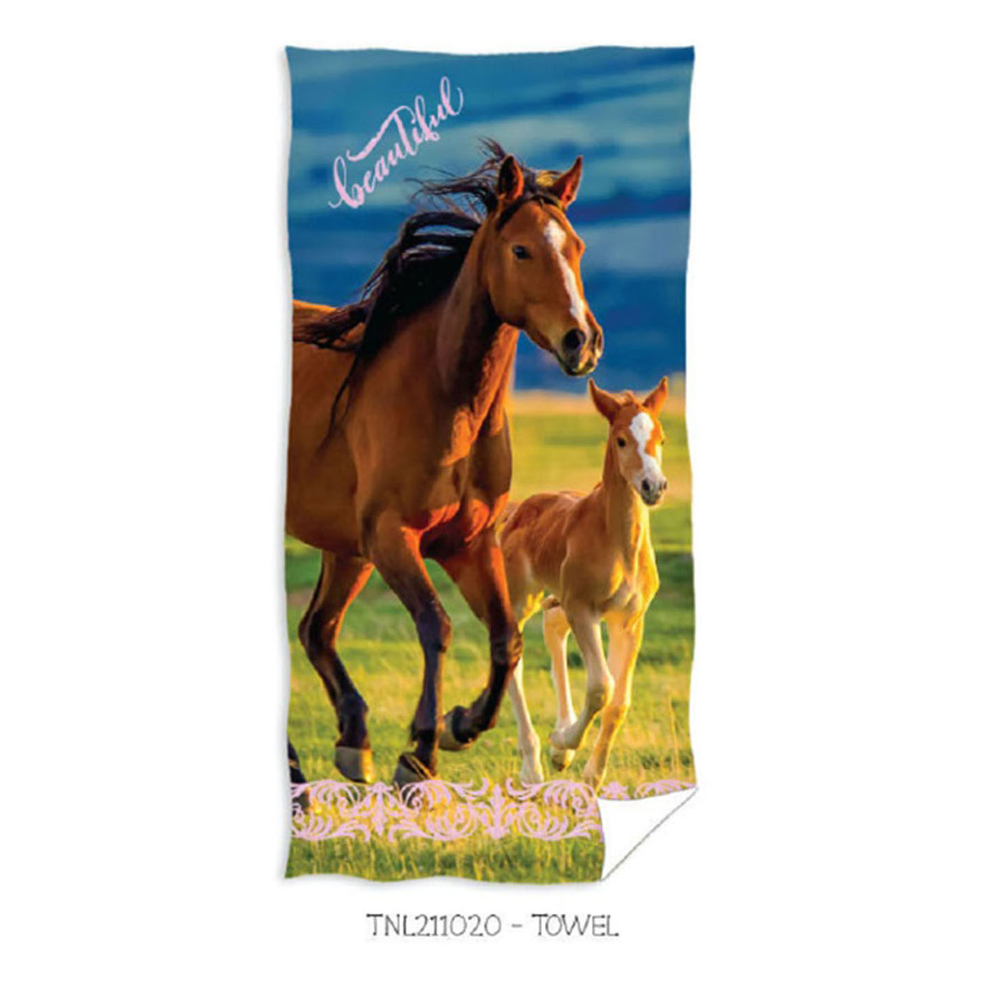 bovenste markeerstift Hij Strandlaken Paard en Veulen Katoen, 70x140cm | Thimble Toys
