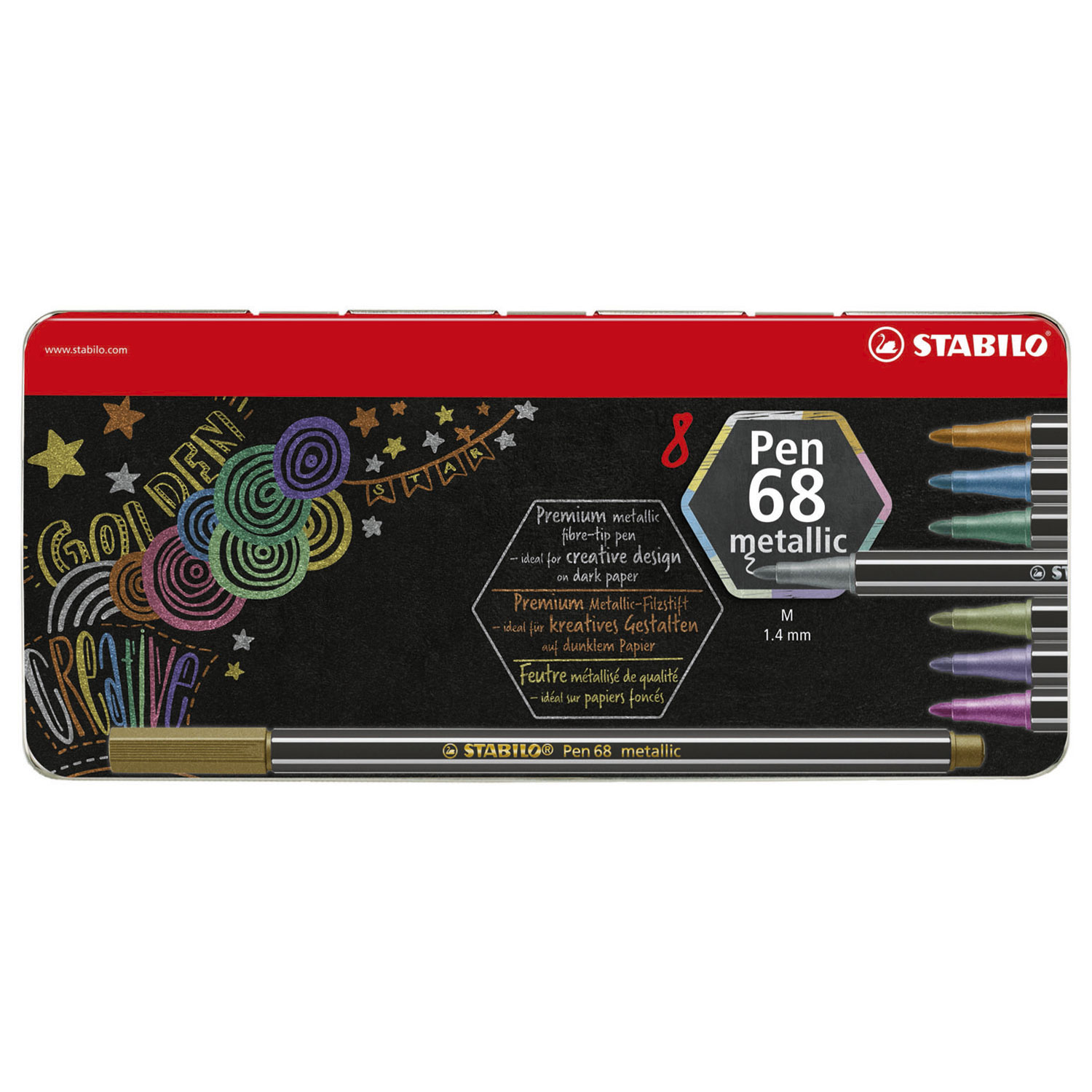 STABILO Pen 68 Metallic Metal Box Felt Pens, 8pcs. | Thimble Toys