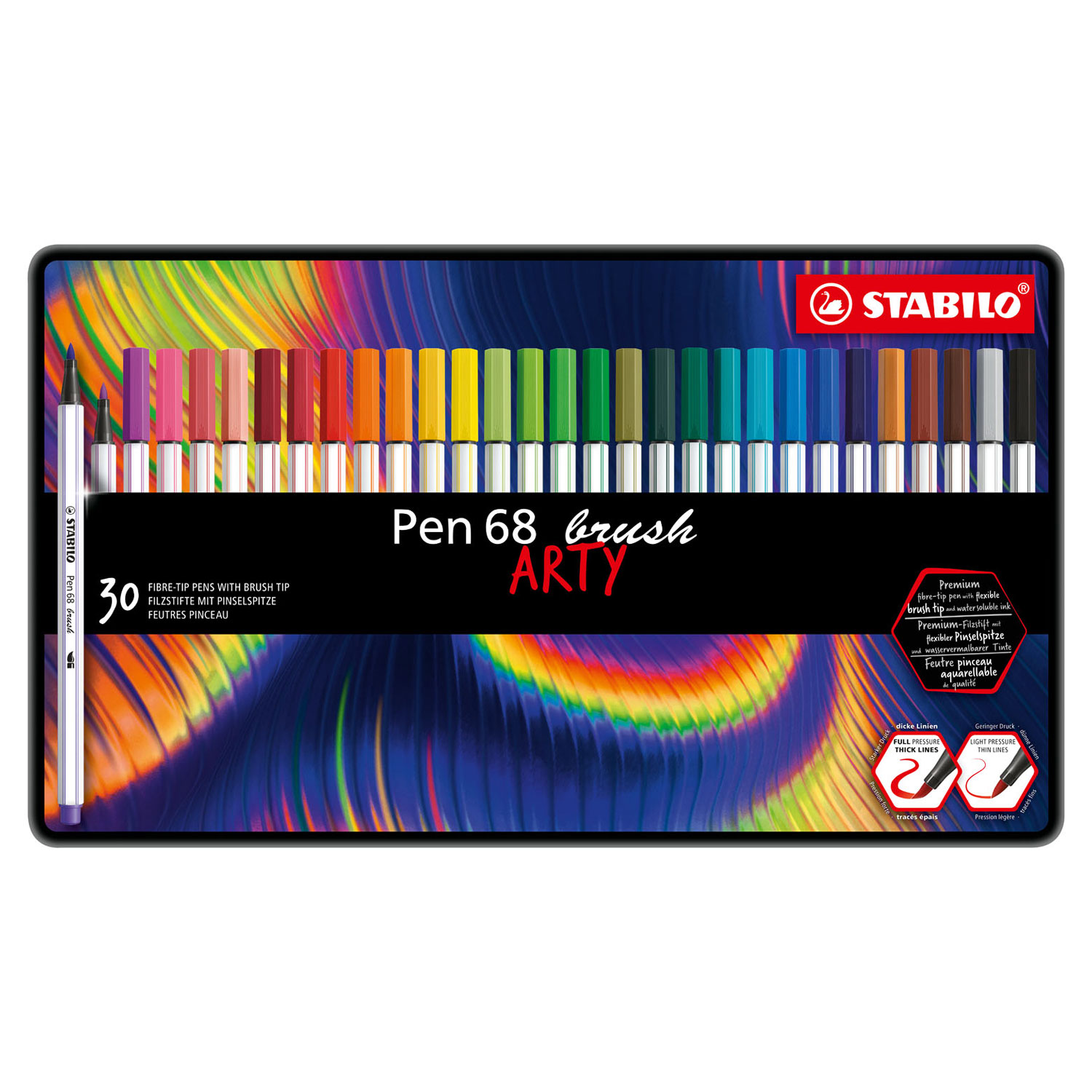 STABILO Pen 68 Brush - 25 Colours Metal Case - Flashcards and