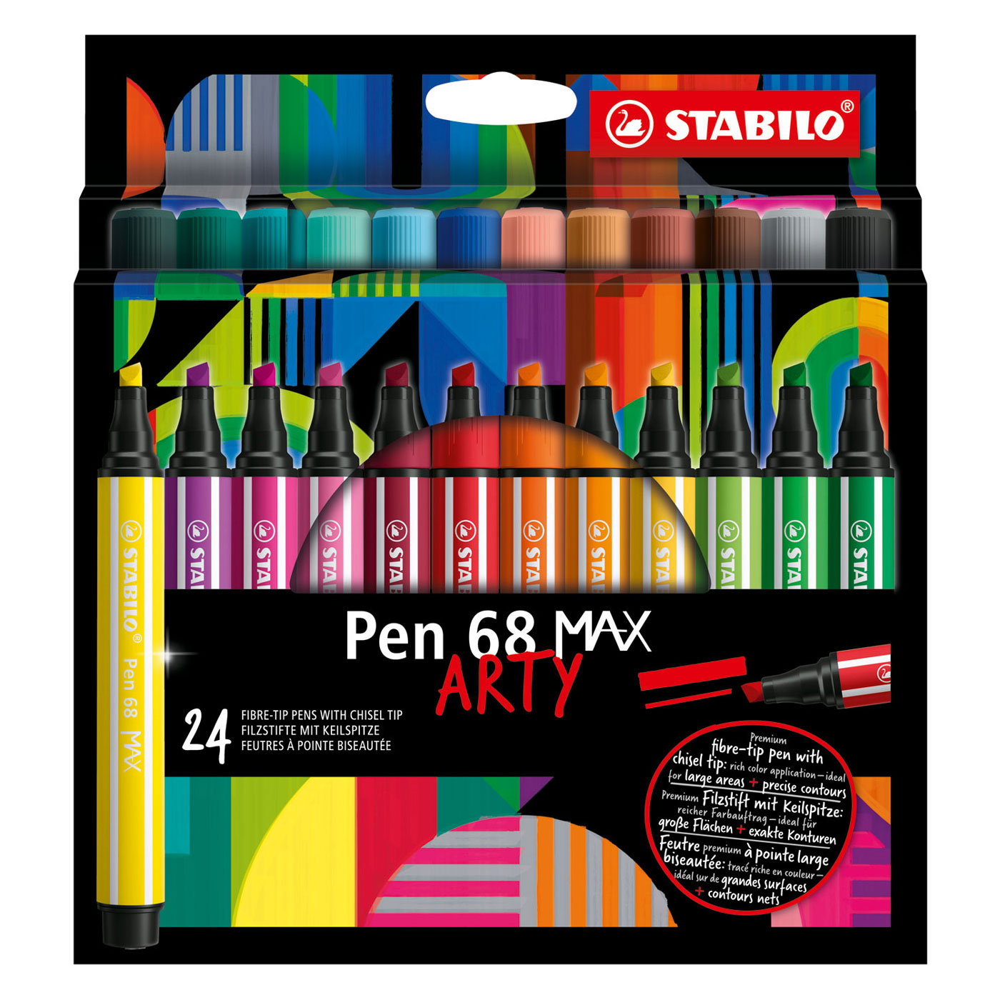 STABILO Pen 68 MAX ARTY - Felt-tip Pen With Thick Chisel Point Case - 24  Colors