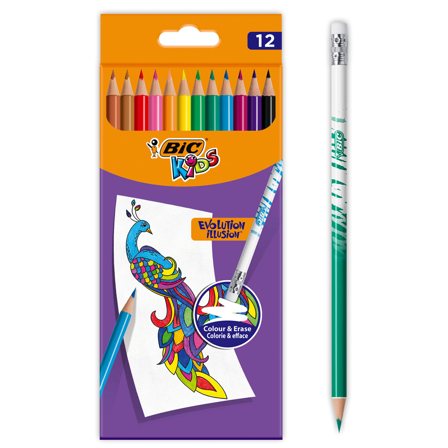 BIC Kids Evolution Erasable Colored Pencils, 12pcs.
