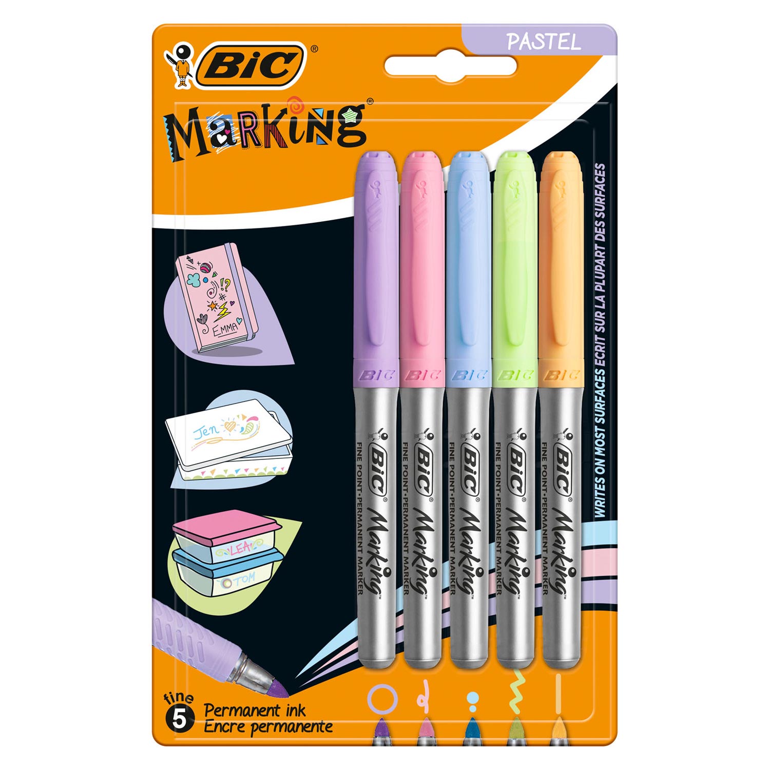 BIC Intensity Fine Felt Tip Pens - Assorted Pastel Colours, Pack of 6